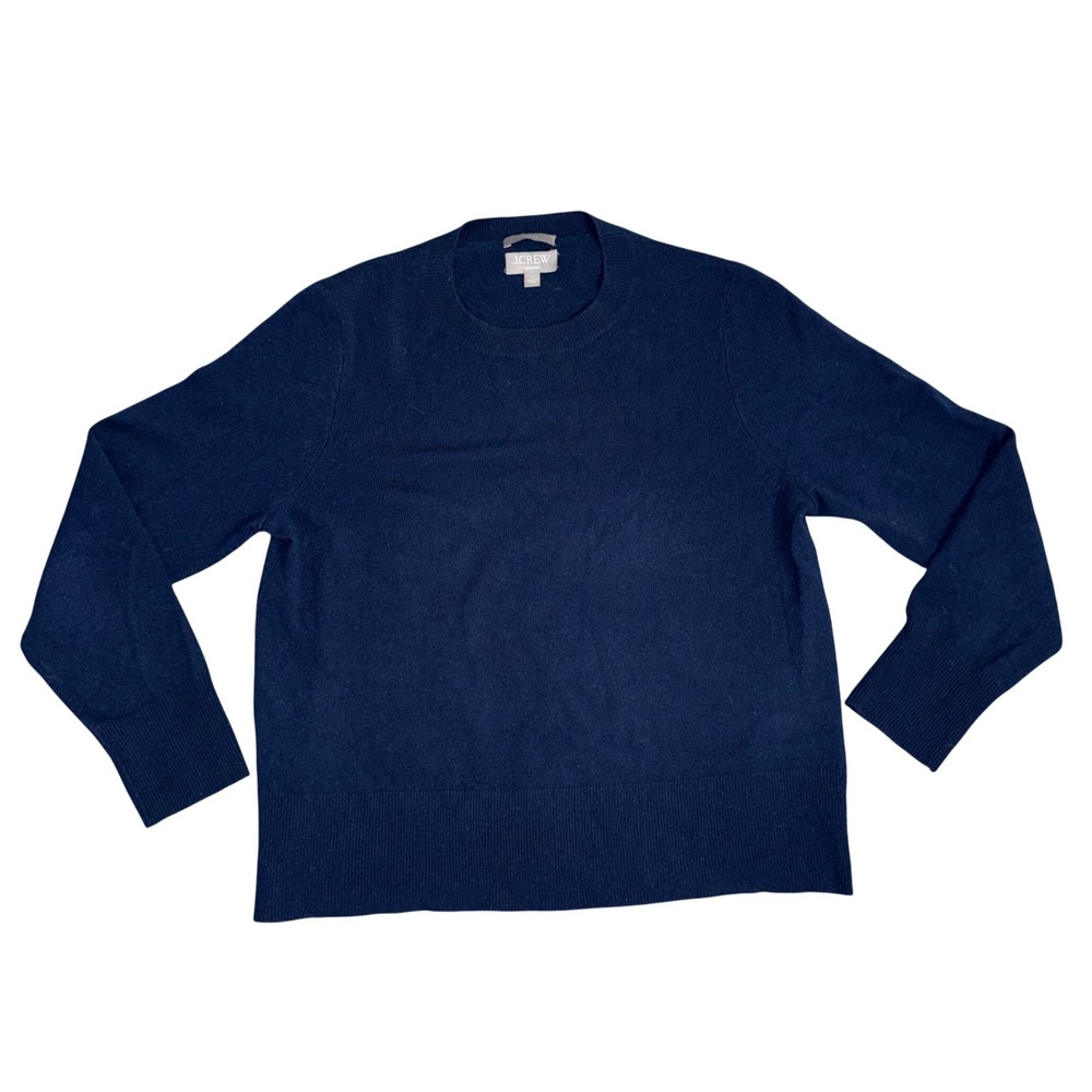 JCrew Cashmere Sweater Women Large Navy Blue Classic Crewneck Pullover Excellent
